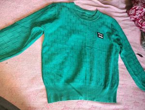 Green Textured Crewneck pullover