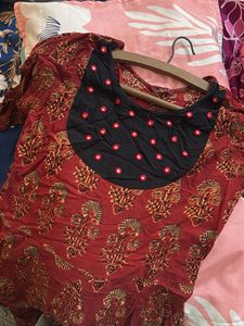 Maroon Ethnic Kurta with Mirror Work