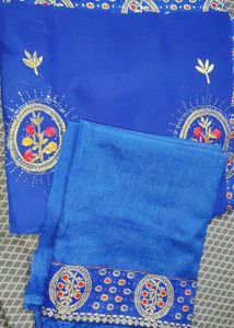 Royal Blue Embroidered Saree