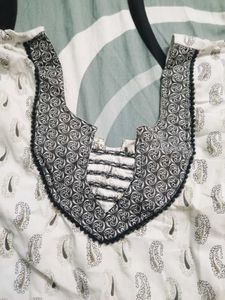 Elegant White Kurta with Printed Pants