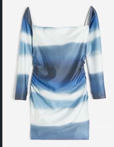 Blue & White Bodycon Long Sleeve Dress