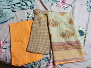 Elegant Cream Printed Kurta Set with Dupatta