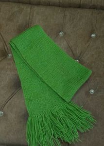 Green Knitted Scarf with Fringe