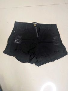 Black Distressed Denim Shorts