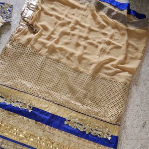 Stunning Blue &amp; Gold Embellished Saree