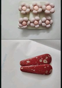 Cute Flower & Red Snap clips set of 2