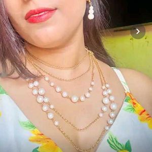 Layered Pearl Chain Necklace with earrings