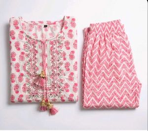 🌸 Pink Printed Kurta Set with Matching Pants 🌸