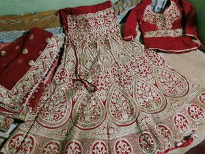 Red Bridal Lehenga with Gold Embroidery