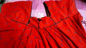 Red cotton printed nighty for women - free size -