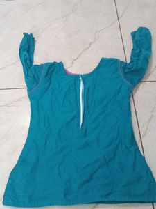 Teal Embroidered Blouse with Mirror Work