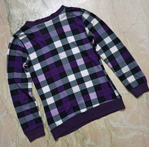 Purple Plaid V-Neck Woolen Top