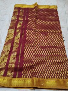Elegant Maroon &amp; Gold Saree
