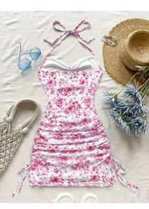 Floral Ruched Halter Dress
