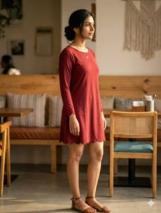Maroon Scalloped Hem Dress