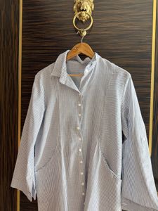 Striped Button-Up Tunic Top