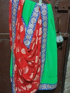 Red and Green Half-and-half Saree