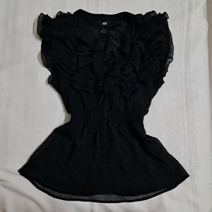 Y2k Vintage Gothic Black Ruffled Sleeve Top