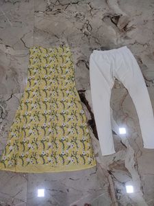 Yellow Floral Kurta with White Pants Set