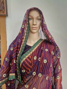 Brand New Purple Bandhani Saree + Stitched Designe