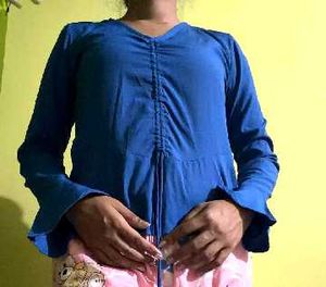 Blue Ruched Long Sleeve Top