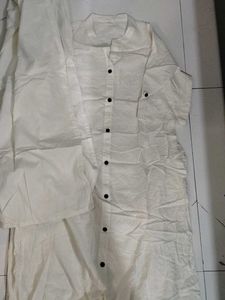 White Kurta Set with Black Buttons