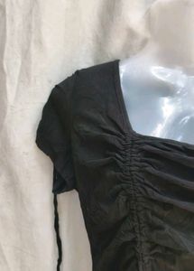 Black Ruched Square Neck Crop Top