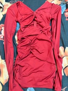 OUTCAST Stunning Red Ruched Bodycon Dress