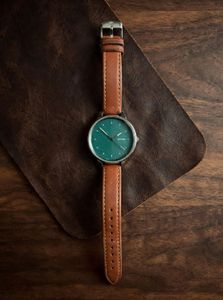 ⌚🌿 TITAN MINIMALIST GREEN DIAL LEATHER STRAP WRIS