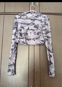 Mesh Long Sleeve Crop Top