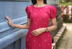 Stylish Pink Kurta with Puff Sleeves