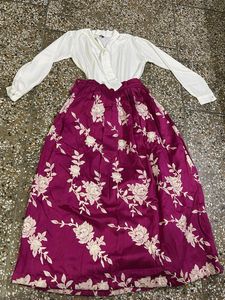 Elegant White Top &amp; Magenta Skirt Set