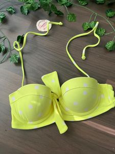 Bright Yellow Polka Dot Bikini Top