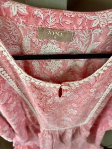 Pink Floral Cotton Dress/kirta