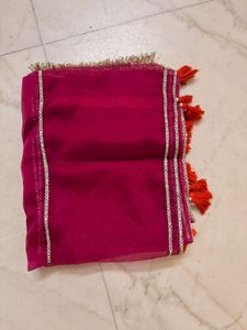Vibrant Orange Striped Blouse with Tassels