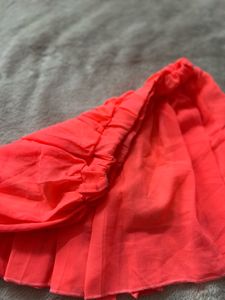 Vibrant Coral Pleated Skirt
