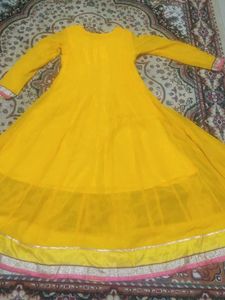 New Yellow Embroidered anarkali long suit set