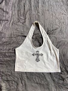 cross y2k white hatler  top