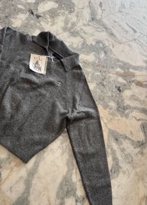 Gray Polo Collar Knit Top