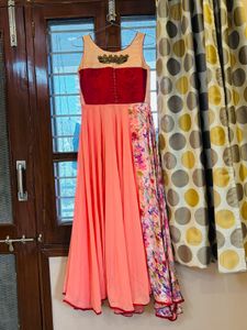 Elegant Peach & Floral Print Gown