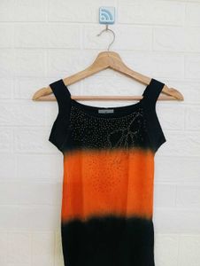 Orange & Black Embellished Tank Top
