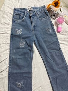Cute Butterfly Embroidered Jeans
