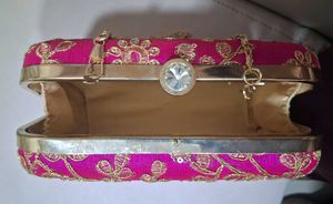 Vibrant Pink Embroidered Clutch Bag