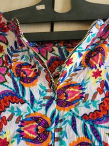 Floral Bell sleeve top with Lace trim