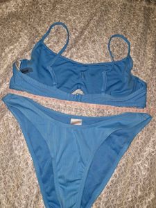 Blue Textured Bikini Set