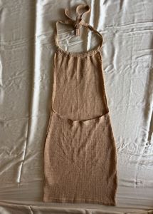 Nude Ribbed Halter Neck Dress