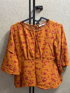 Orange Floral Print Top