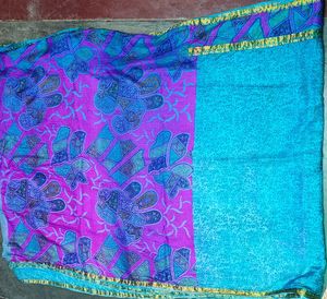 Vantage  Blue Saree with Pink Border