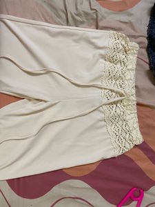 Cream Crochet Waist Flared Pants