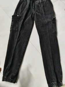 Washed Black Cargo Jogger Pants